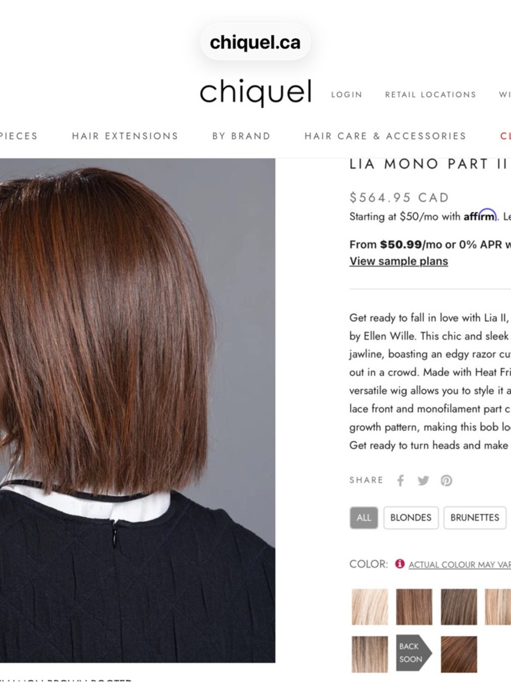 LIA MONO PART II SAND MULTI ROOTED….  Straight Bob Wig